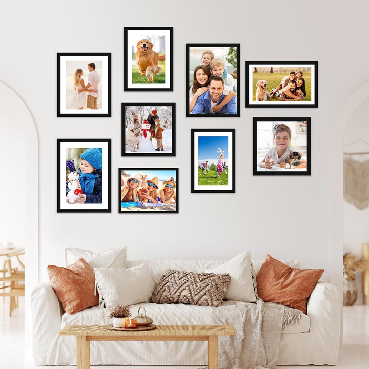 10x14 Picture Frame Set of 4, Photo Frame with HD Plexiglass, Display Pictures 8.5x11 with Mat or 10x14 Without Mat, Black Picture Frames Collage Wall Decor, Gallary Wall Frame