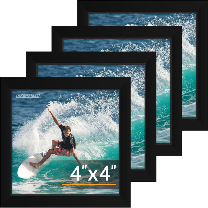 4x4 Picture Frame Set of 4, 4x4 Photo Frames with HD Plexiglass for Wall Hanging or Tabletop Display, Black