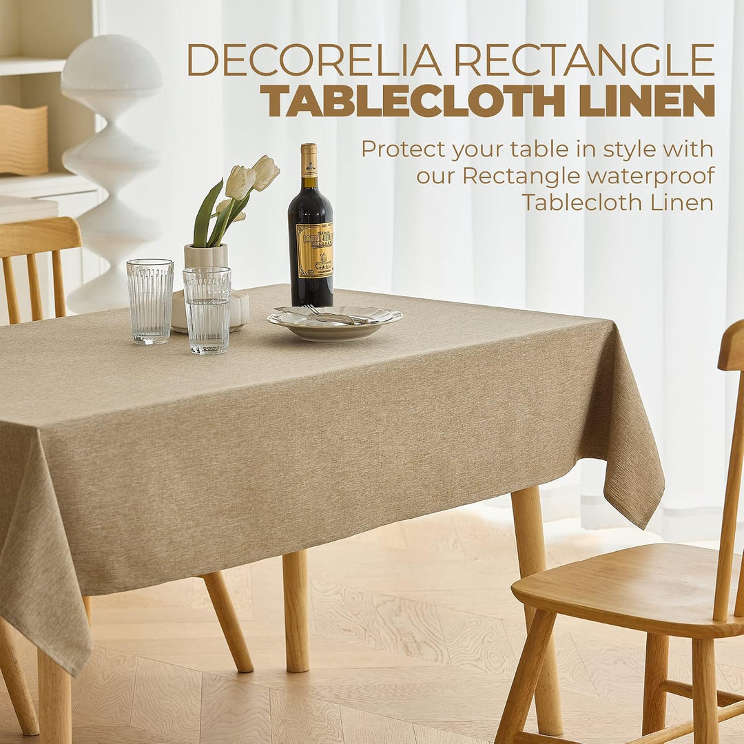 Waterproof Rectangle Dining Table Cover for 6 Seater, 6ft Table, Easy Wipe Clean Outdoor Linen Tablecloth for Party, Wedding and Camping (Oblong, 60 x 84 inch (Rectangular), Natural)