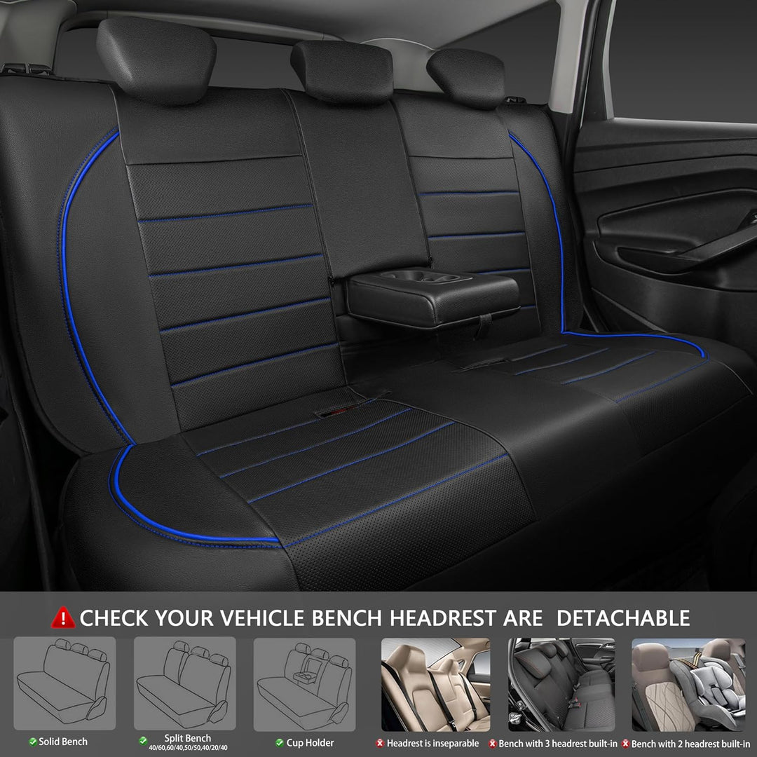 Universal FIT Piping Leather Car Seat Cover, for suvs, Van, Trucks, Airbag Compatible, Inside Zipper Design and Reserved Opening Holes (Full seat Covers, Black and Blue)