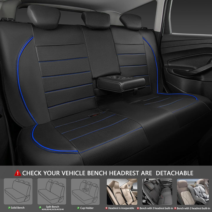 Universal FIT Piping Leather Car Seat Cover, for suvs, Van, Trucks, Airbag Compatible, Inside Zipper Design and Reserved Opening Holes (Full seat Covers, Black and Blue)