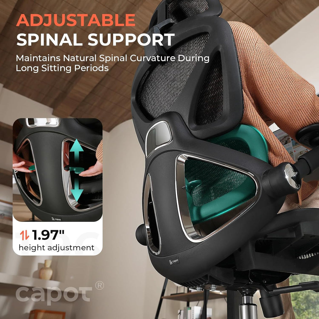 Ergonomic Mesh Office Chair, Adjustable Lumbar High Back Desk Chair 400lbs, 4D Flip-up Arms, 3-Level Tilt Backrest, 3D Headrest, PU Wheels, Swivel Rolling