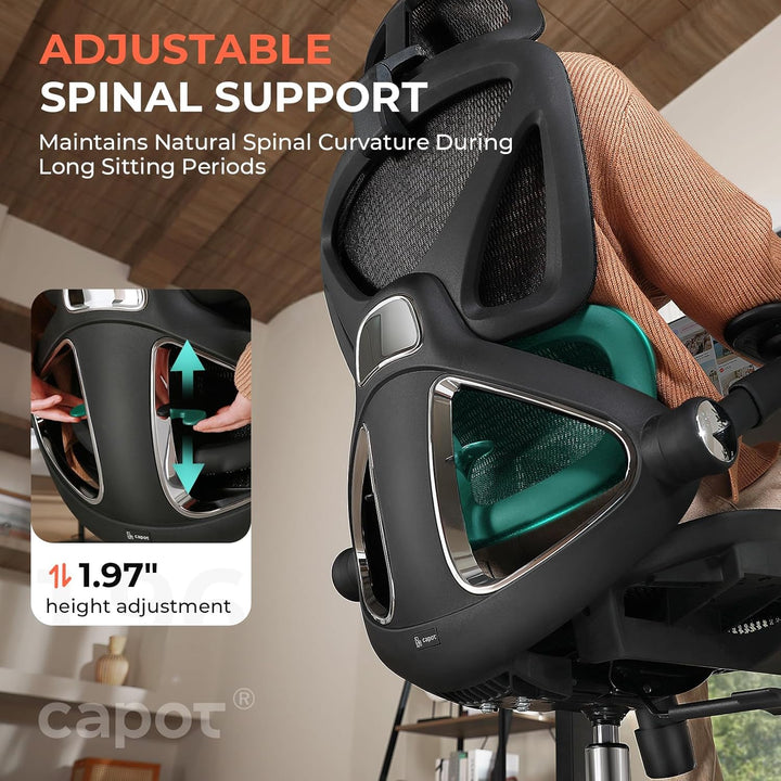 Ergonomic Mesh Office Chair, Adjustable Lumbar High Back Desk Chair 400lbs, 4D Flip-up Arms, 3-Level Tilt Backrest, 3D Headrest, PU Wheels, Swivel Rolling