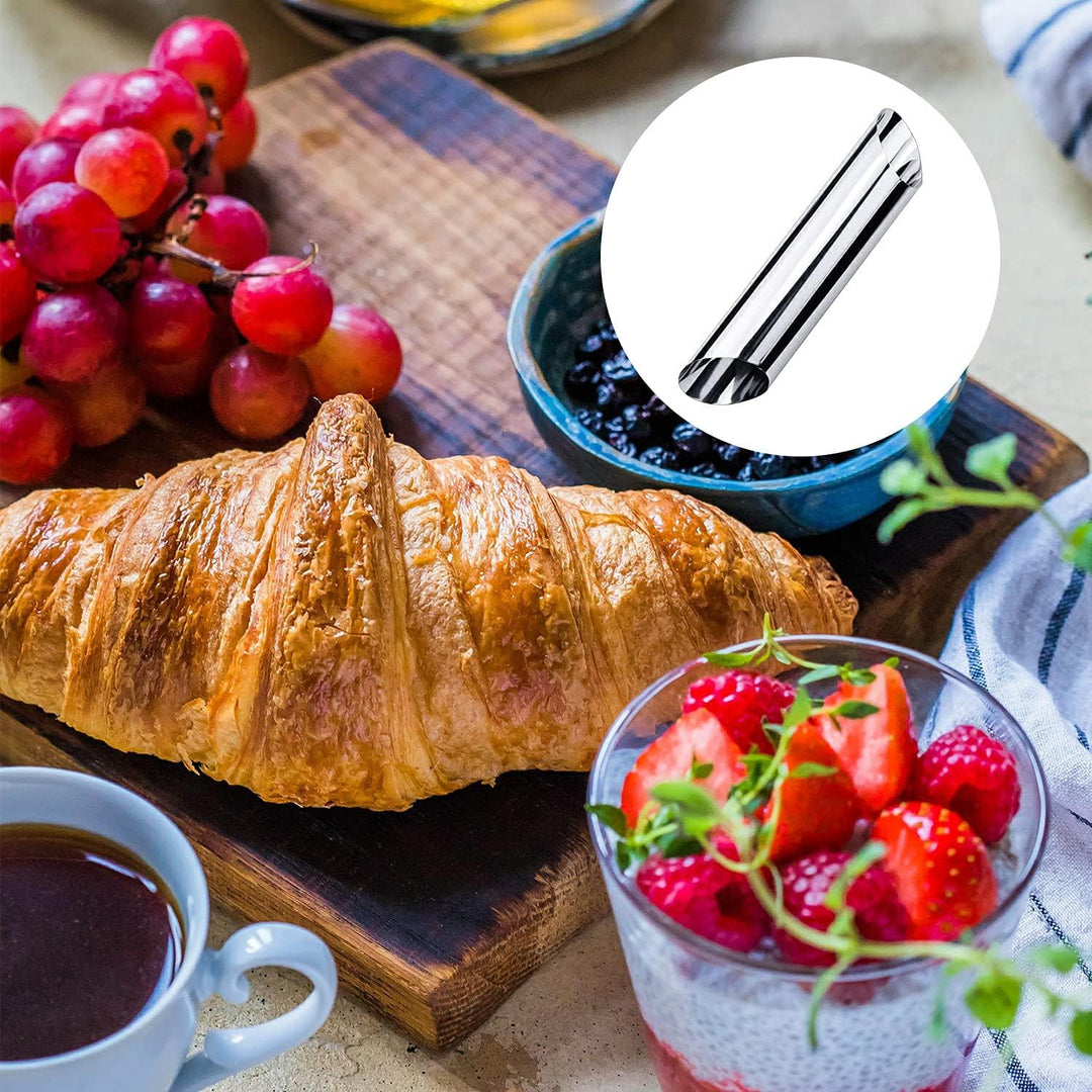 21Pcs Cannoli Tubes Cream Horn Molds Set, 10 Cone Shaped Cannoli Rings, 10 Tubular Shaped Cannoli Rolls, Stainless Steel Baking Mold for Screw Croissant, Pastry, Bread, Waffle. Cleaning Brush