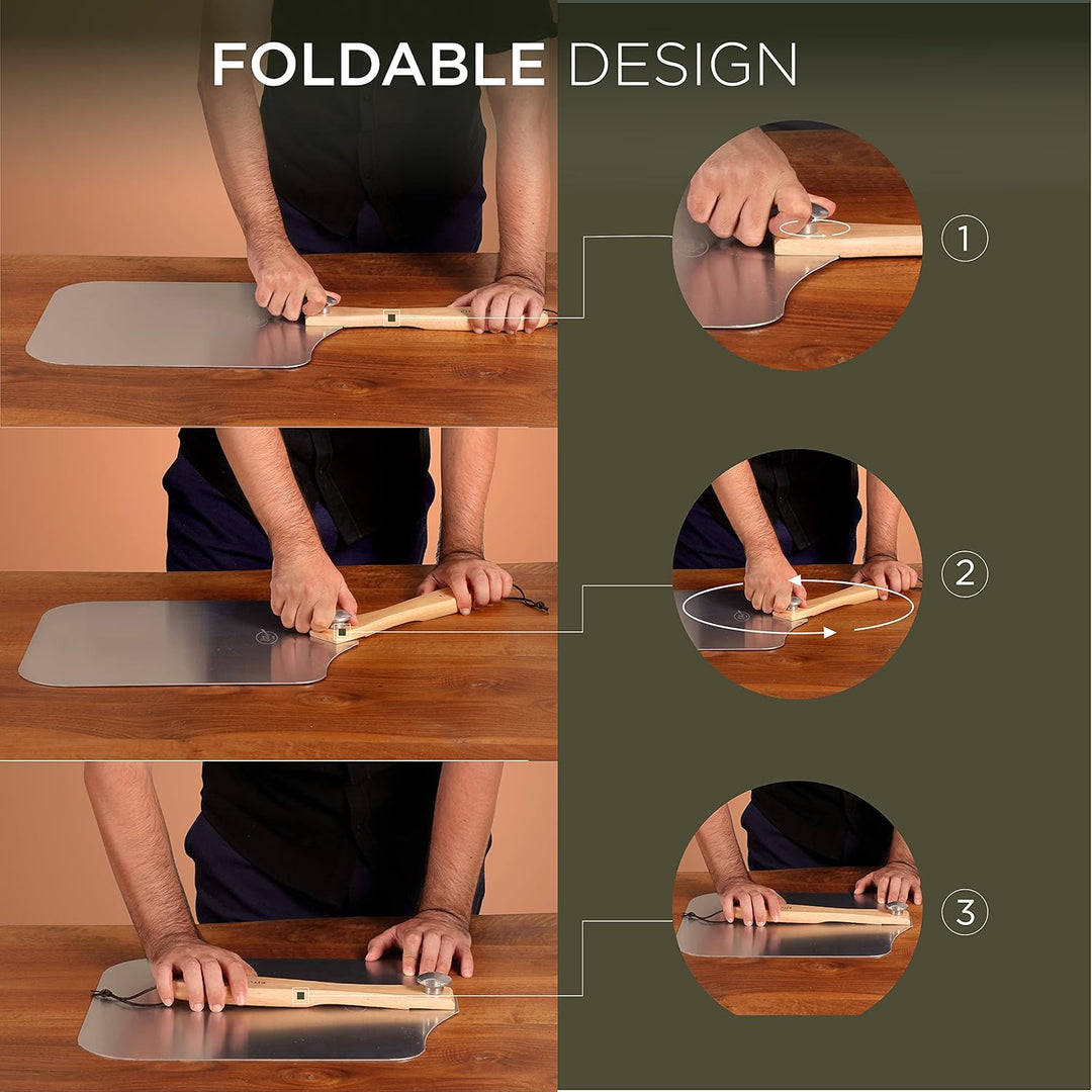 Large Pizza Peel 16 inch - Extra Large Metal Pizza Peel with 14 inch Stainless Steel Pizza Cutter Rocker, Pizza Spatula Paddle to Move Large Pizza, Pizza Paddle with Folding Handle