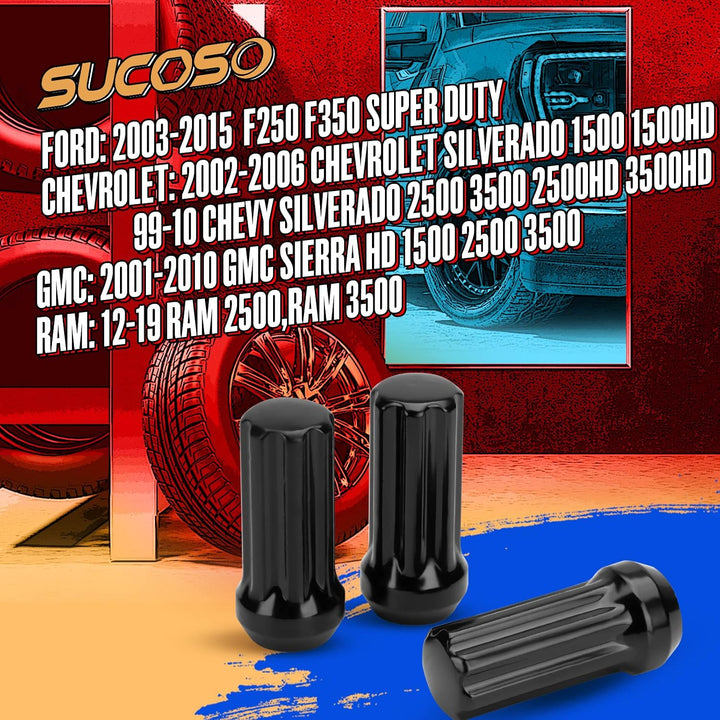 32PCS M14x1.5 Lug Nuts Fit for Chevy Silverado 1500 2500 3500 GMC Sierra 2500 Ford F250 F350 Ram 2500 3500 8 Lug Aftermarket Wheels Black 7 Spline 2 inch Length Cone Seat Closed End with 1 Socket Key