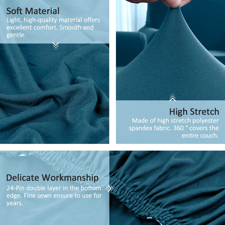 Sectional Couch Covers Stretch 2pcs Sofa Covers for L Shaped Couch Softness Sofa Slipcovers 3 Seater + 3 Seater with 2pcs Pillowcases L-Type Polyester Fabric Couch Covers (Turquoise Blue)