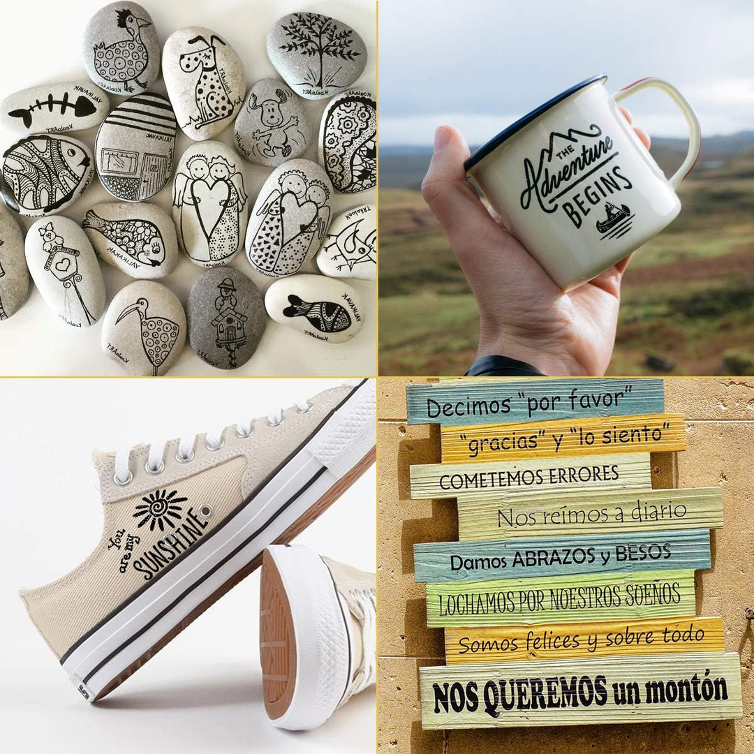 Black Acrylic Paint Markers: 8 Pack Black Paint pen, Acrylic Black Paint Marker for Rock Painting, Stone, Wood, Glass, Metallic, Ceramic, Graffiti, Paper, Drawing, Water-Based Paint pens Sets