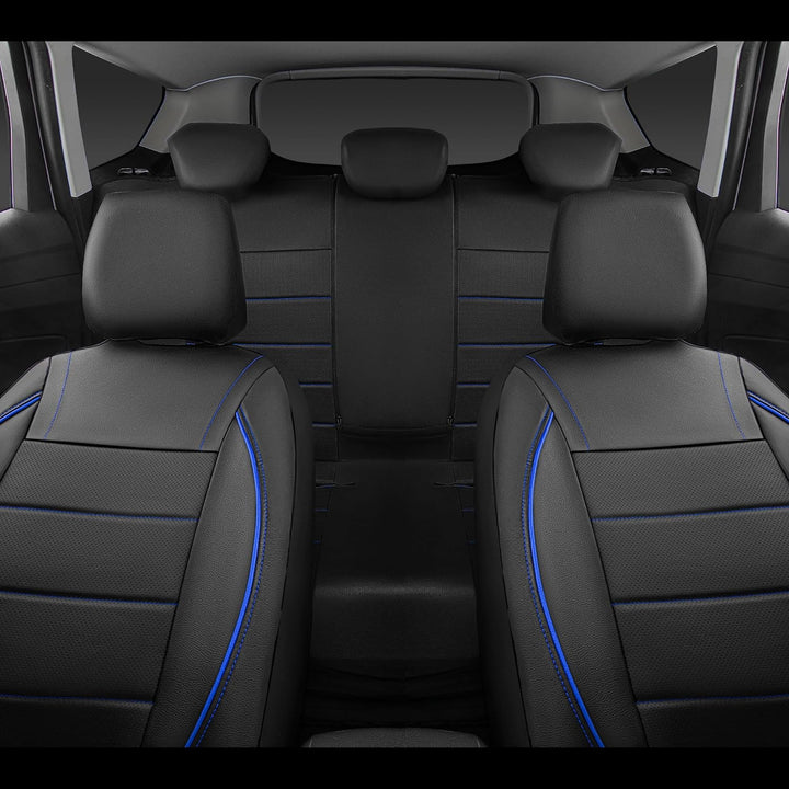 Universal FIT Piping Leather Car Seat Cover, for suvs, Van, Trucks, Airbag Compatible, Inside Zipper Design and Reserved Opening Holes (Full seat Covers, Black and Blue)