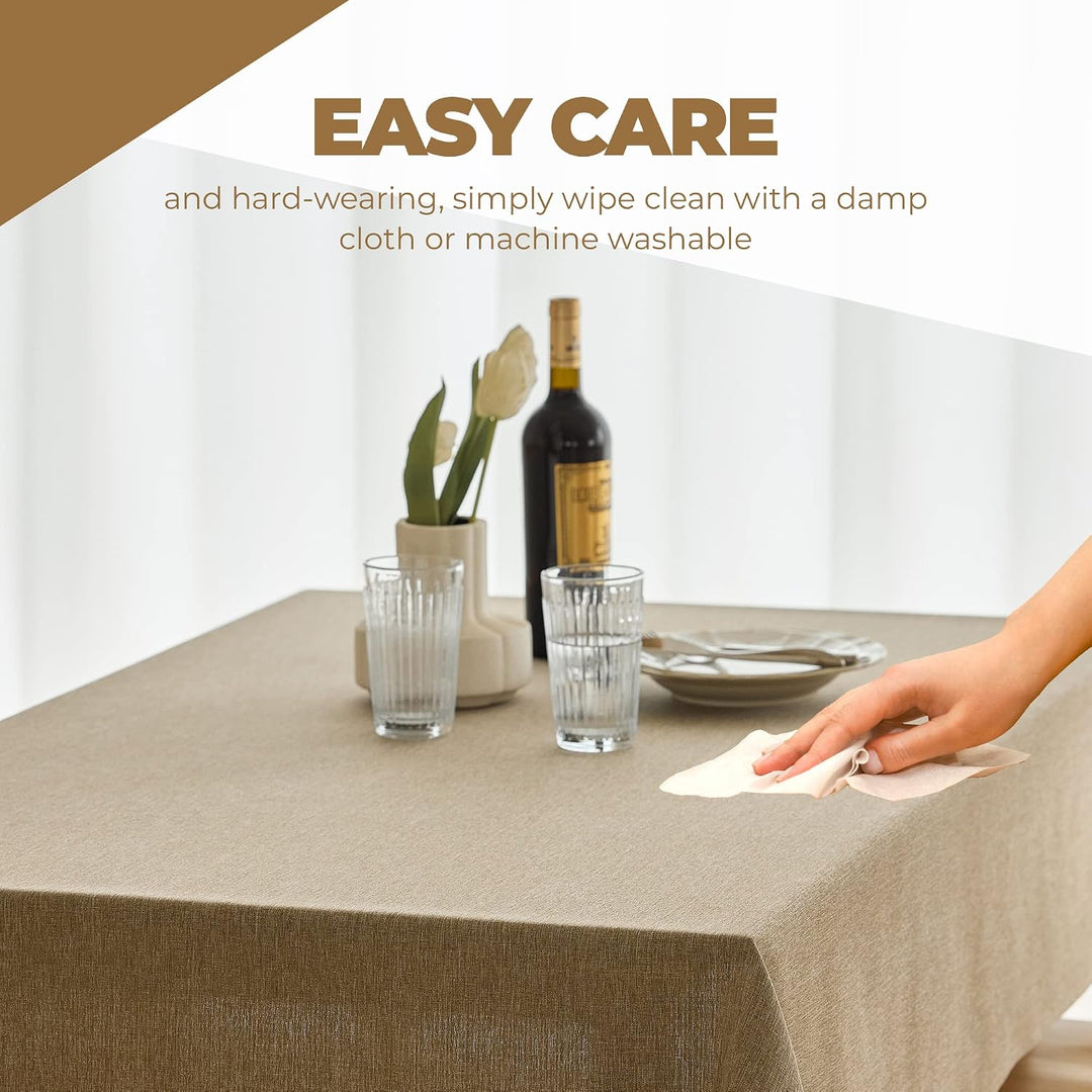 Waterproof Rectangle Dining Table Cover for 6 Seater, 6ft Table, Easy Wipe Clean Outdoor Linen Tablecloth for Party, Wedding and Camping (Oblong, 60 x 84 inch (Rectangular), Natural)