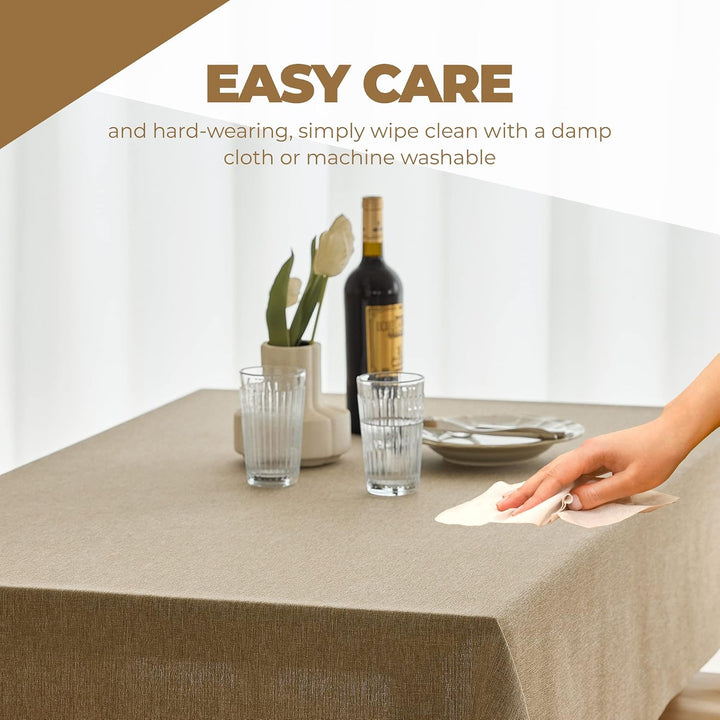 Waterproof Rectangle Dining Table Cover for 6 Seater, 6ft Table, Easy Wipe Clean Outdoor Linen Tablecloth for Party, Wedding and Camping (Oblong, 60 x 84 inch (Rectangular), Natural)