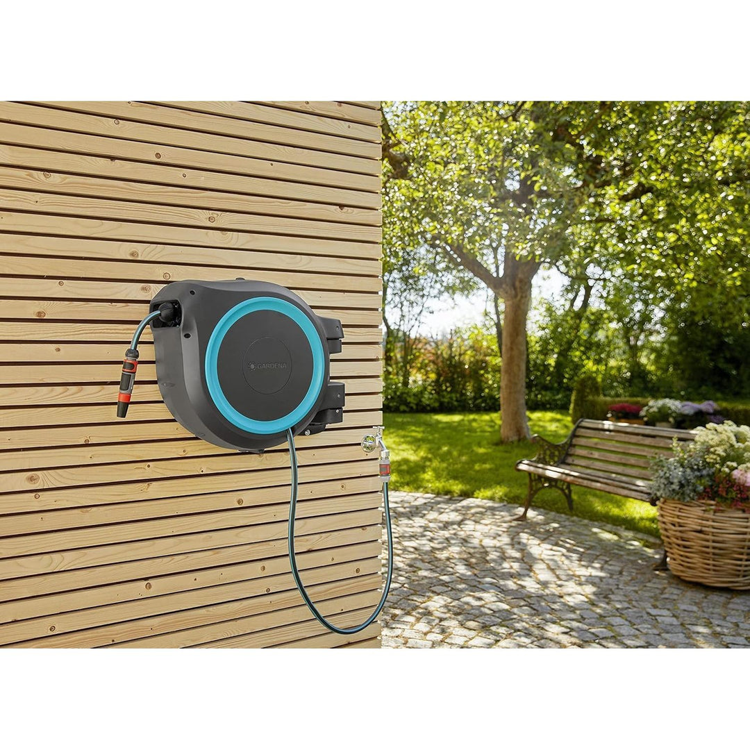 Gardena 82 Foot Wall Mounted Retractable Hose Reel With Hose, 18620