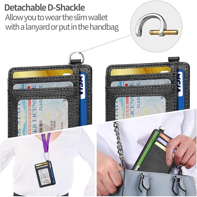 Slim Minimalist Front Pocket Wallet, RFID Blocking Credit Card Holder Wallet with Detachable D-Shackle for Men Women