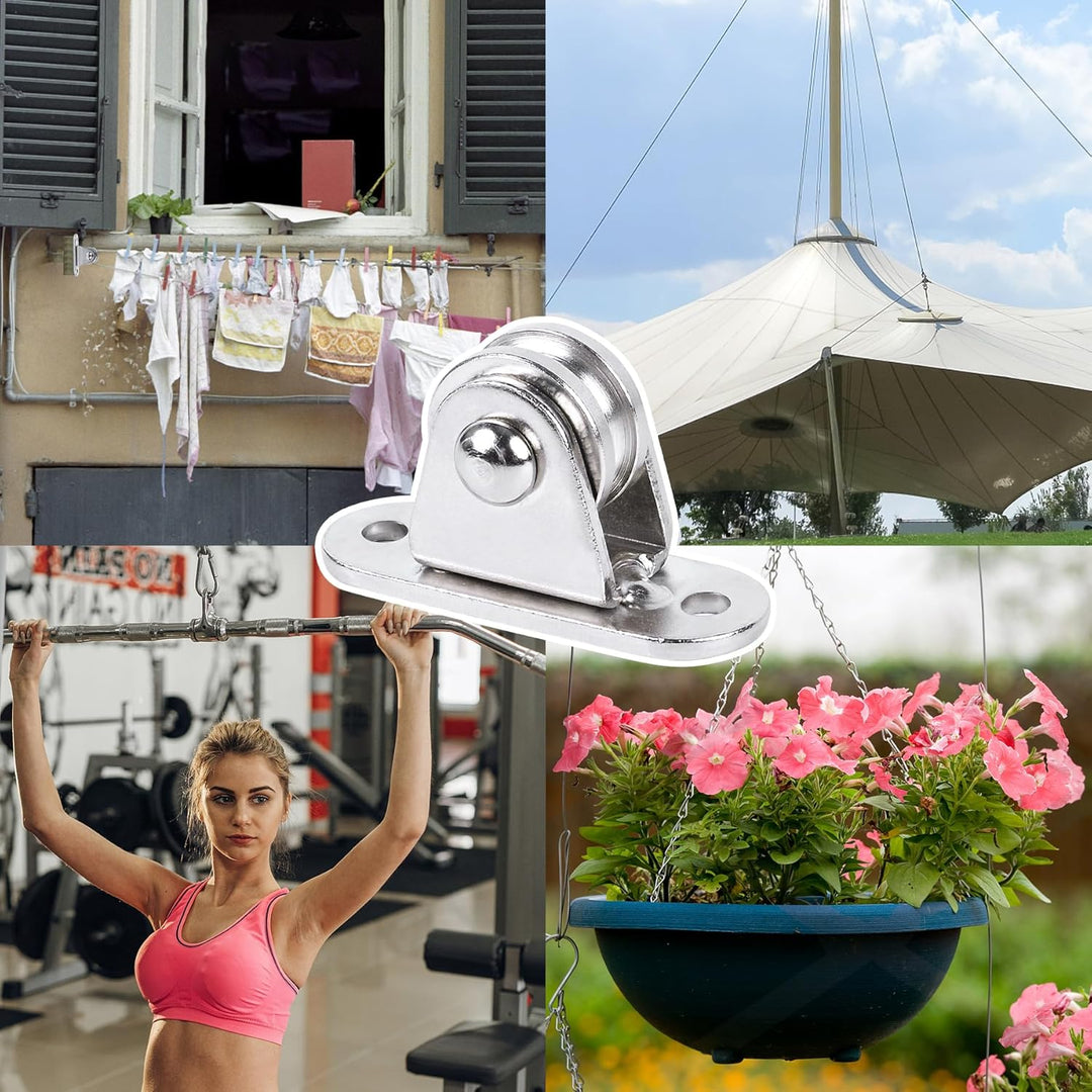 Small Pulley Block 1" Stainless Steel Mini Duplex Pulley Roller Frictionless Silent Wheel Heavy Duty Fixed Pulley Loading 176 lb for Rope Cable Cord Guide & Wall Ceiling Mount DIY Project - 2 Pack