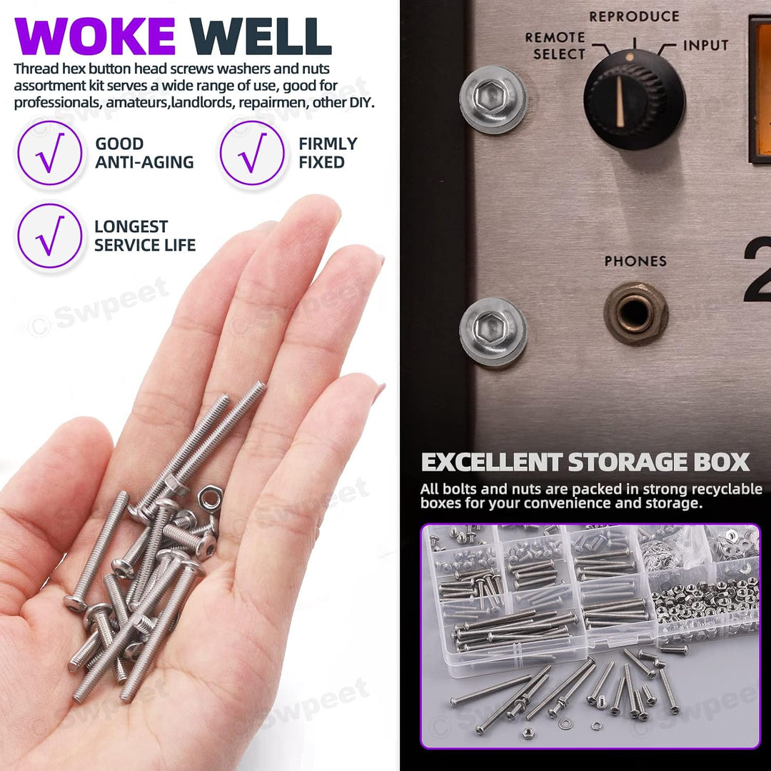 M3 stainless steel screws nuts and washers