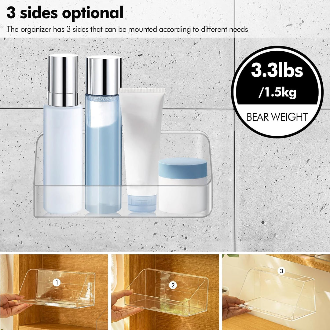 Wall Mounted Storage Organizer, No Drilling Bathroom Shelf, Clear Storage Box for Bathroom, Bedroom, Mirror Cabinets (Transparent)