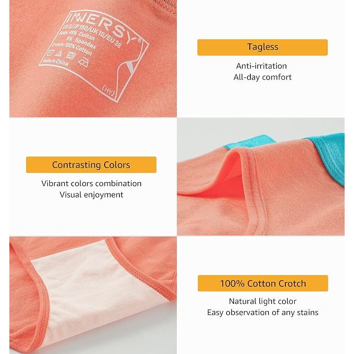 Girls' Soft Cute Underwear Cotton Panties for 8-16 Years Old Teens 6-Pack L 12-14