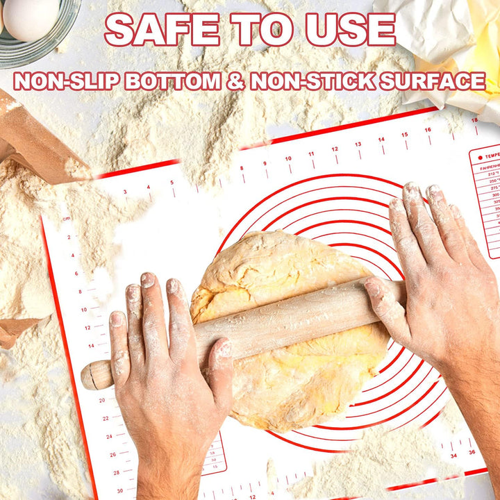 ANAEAT Silicone Pastry Baking Mat with Measurements, Non-Stick Silicone Fondant Sheet & Non-Slip Dough Mat for Rolling Dough, Making Cookies, Bread, Pizza, Pie Crust, Reusable Kneading Mat (16"x24")