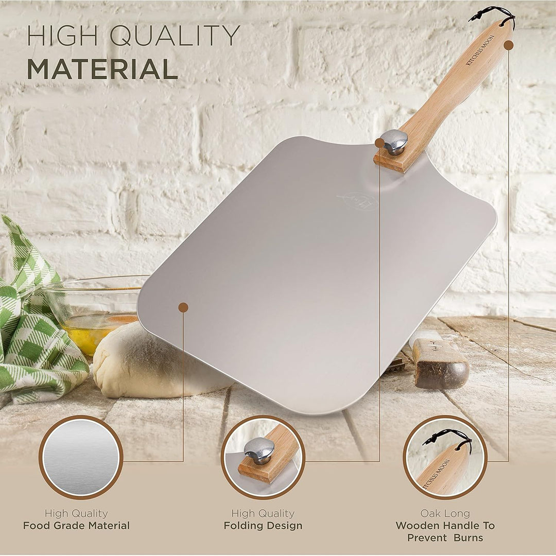 Large Pizza Peel 16 inch - Extra Large Metal Pizza Peel with 14 inch Stainless Steel Pizza Cutter Rocker, Pizza Spatula Paddle to Move Large Pizza, Pizza Paddle with Folding Handle