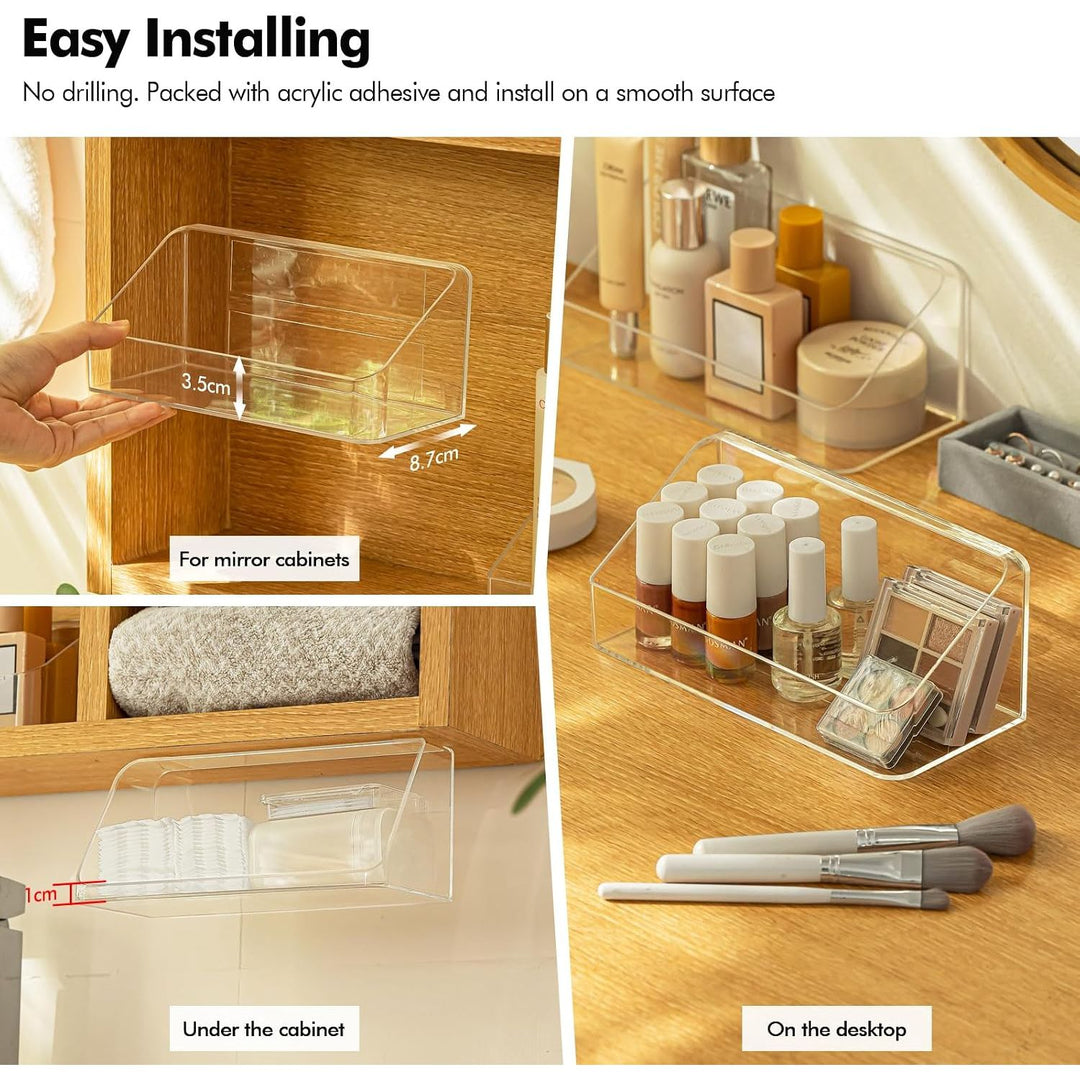 2 Pack Medicine Cabinet Shelves Organizer, Wall Mounted Storage Organizer, Clear Storage Box for RV Bathroom, Bedroom, Mirror Cabinets (Transparent)