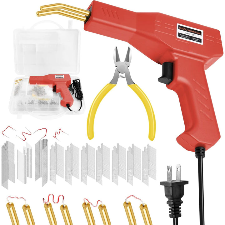 Hot Stapler Plastic Repair Kit with 800PCS Hot Staples, 110V Automotive Plastic Bumper Repair Kit Hot Stapler Gun for Car Bumper Kayak Fender Mood More Plastic(Red)