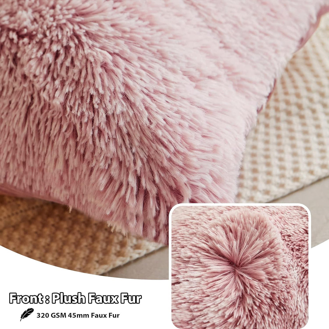 2 Pack Faux Fur Pillow Shams, Shaggy Plush Home Decorative Luxury Series Super Soft Furry Pillow Case with Zipper Closure for Home Sofa Couch Decoration,Standard Queen(Ombre Old Pink,20"x26")