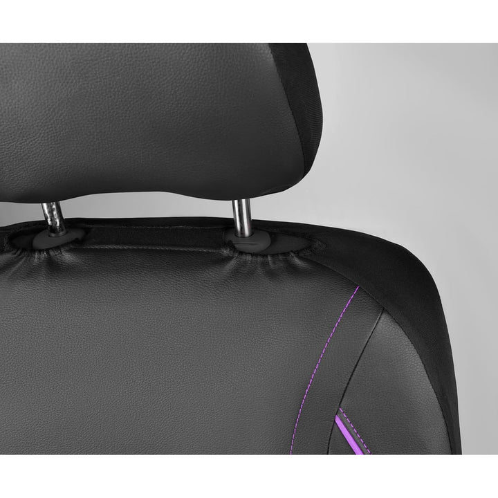 Piping PU Leather Car Seat Cover,Inside Zipper Design and Reserved Opening Holes Airbag Compatible,Universal FIT for Car, SUVs,Van,Trucks,Full Set, Black & Purple