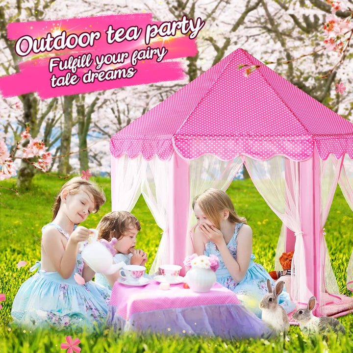 SISTICKER Princess Tent for Girls Kids Play Tent with Star Lights and Mat Toddlers Tent Kids Playhouse Indoor and Outdoor Toys for Girls (Princess Tent with mat)