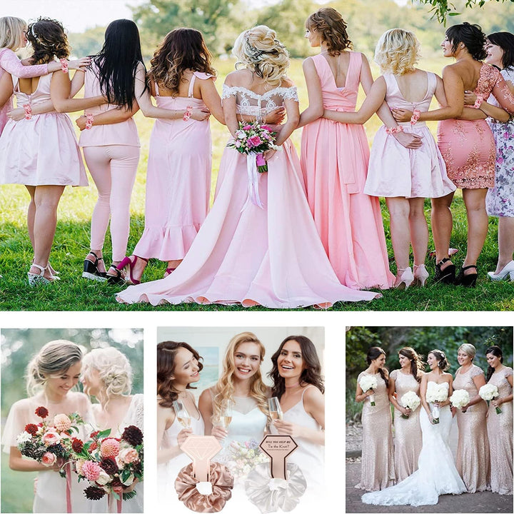 7Pcs Bridesmaid Scrunchies, Satin Bridesmaid Proposal Gifts Hair Band Set, Bachelorette Party Elastics Hair Ties, Hair Ponytail Holders for Bridal Shower Gifts, Wedding Favors