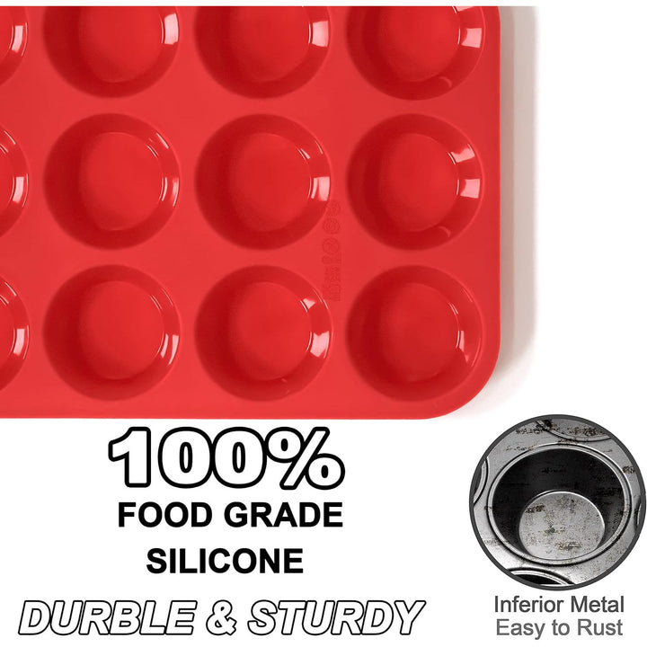 Anaeat Silicone Muffin Pan Set- Mini 24 Cups Cupcake Tray, Non-Stick Silicone Baking Molds for Making Muffin Cakes, Cupcake, Chocolate, Bread,Tart and Desserts, Just Pop Out (2 Pack)