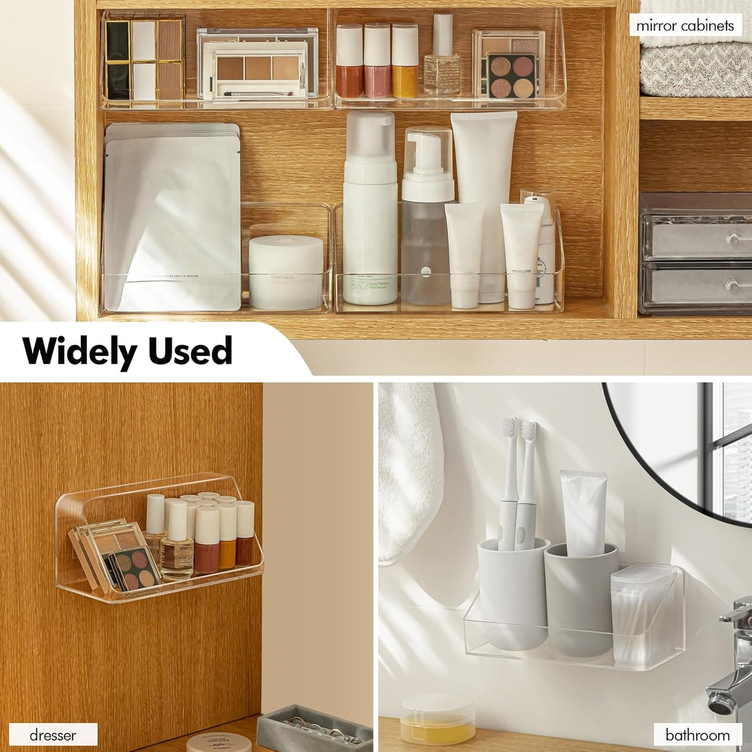 2 Pack Medicine Cabinet Shelves Organizer, Wall Mounted Storage Organizer, Clear Storage Box for RV Bathroom, Bedroom, Mirror Cabinets (Transparent)
