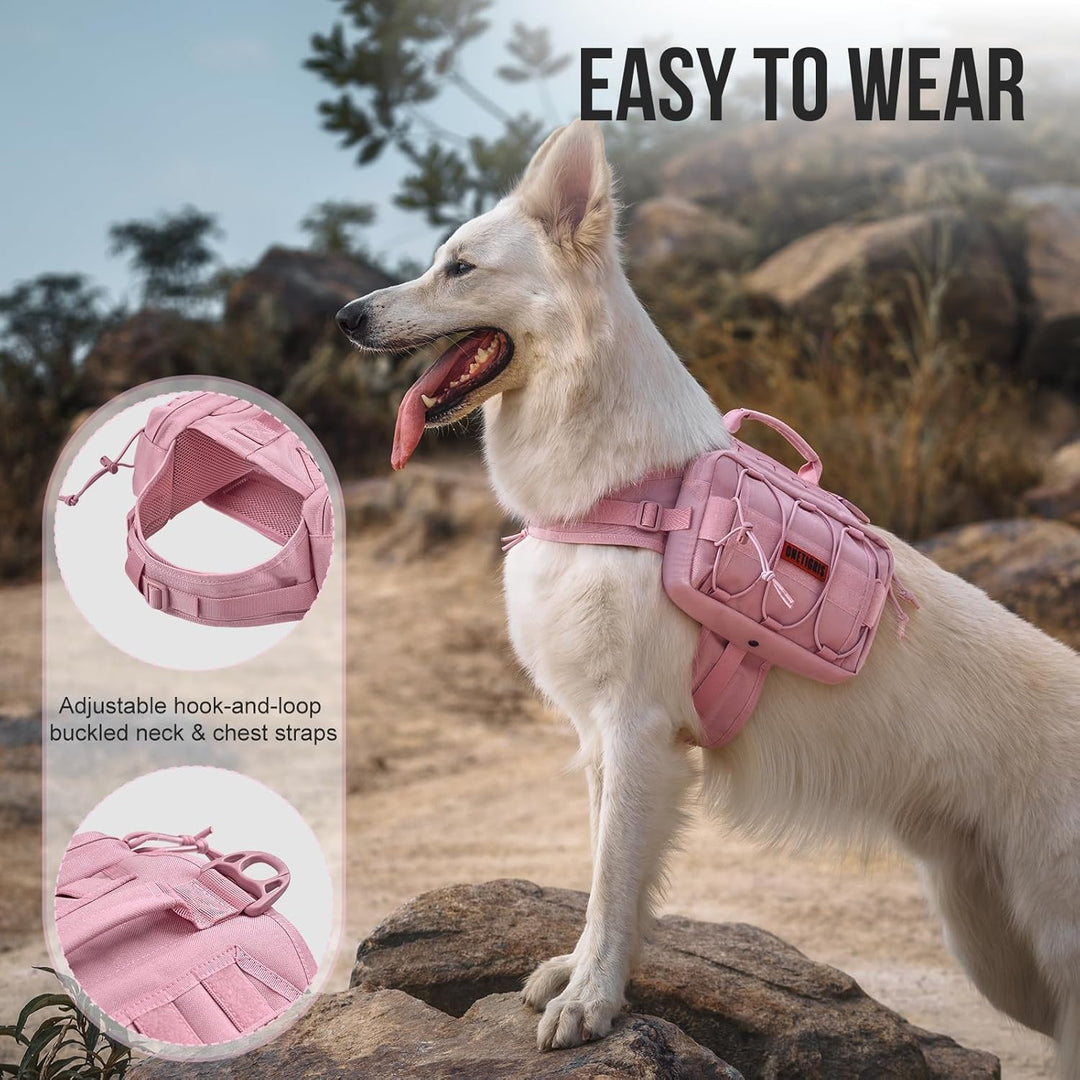 Backpack for Dogs to Wear Pet Back Pack with Padded Handle and Leash Attachment Point for Dog with 17"-23.5" Neck Girth and 25"-31" Chest (Pink, Large)