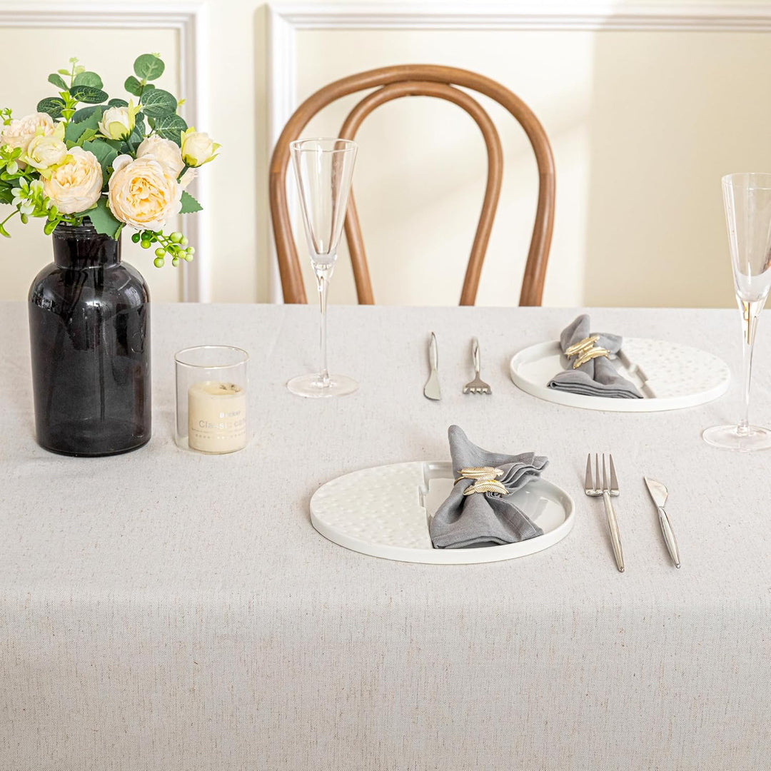 Faux Linen Table Cloth Nappe Table Rectangulaire 60x84 Inch, Boho Tablecloth Dustproof Table Cover for Kitchen Party Holiday Christmas Wedding Banquet, Beige with Black Tassels