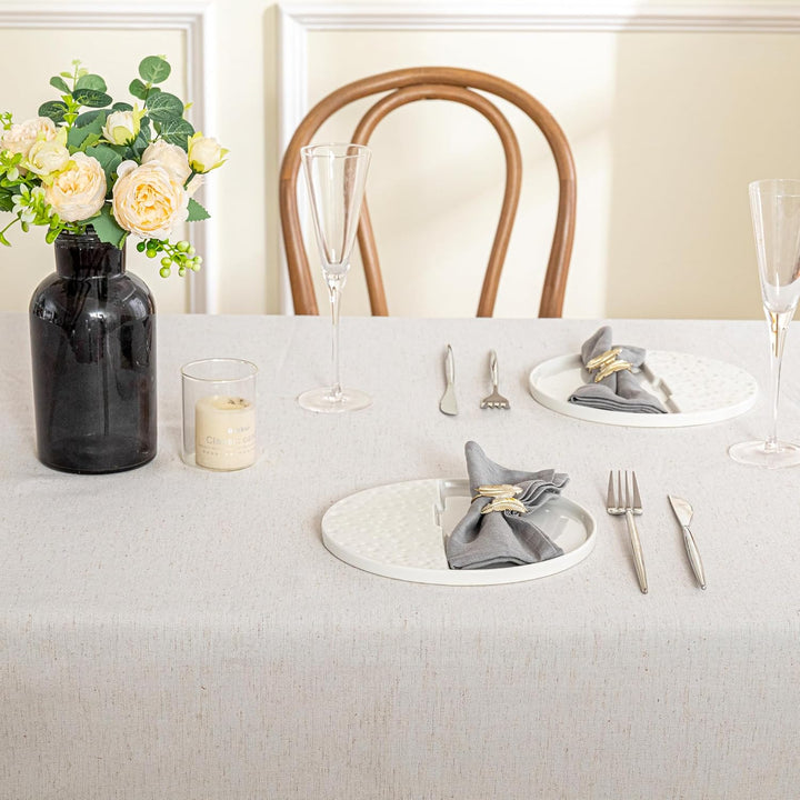 Faux Linen Table Cloth Nappe Table Rectangulaire 60x84 Inch, Boho Tablecloth Dustproof Table Cover for Kitchen Party Holiday Christmas Wedding Banquet, Beige with Black Tassels