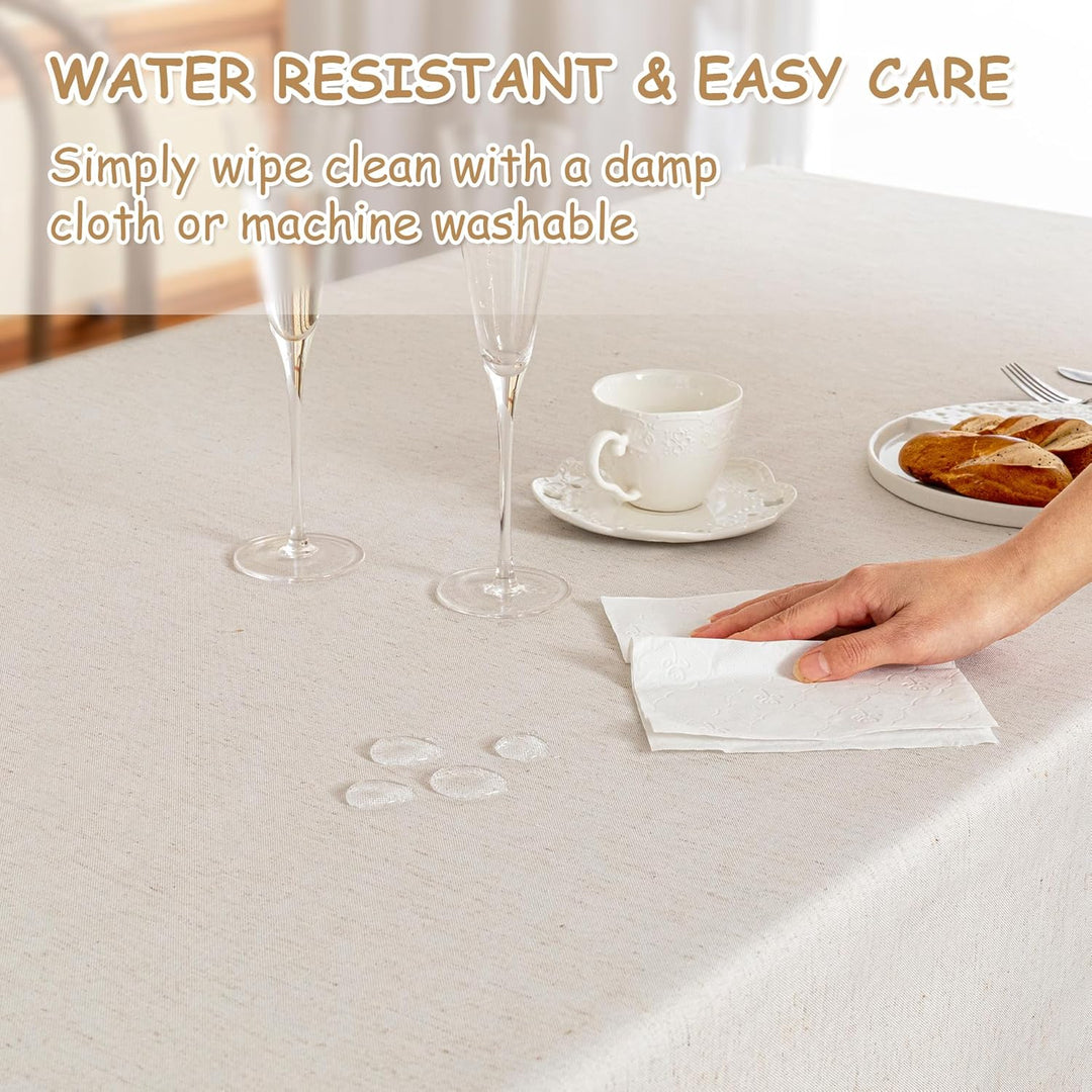 Faux Linen Table Cloth Nappe Table Rectangulaire 60x84 Inch, Boho Tablecloth Dustproof Table Cover for Kitchen Party Holiday Christmas Wedding Banquet, Beige with Black Tassels