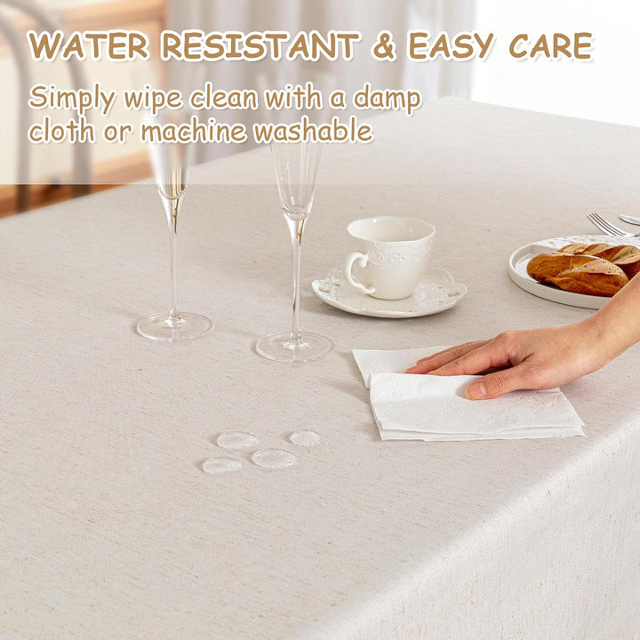 Faux Linen Table Cloth Nappe Table Rectangulaire 60x84 Inch, Boho Tablecloth Dustproof Table Cover for Kitchen Party Holiday Christmas Wedding Banquet, Beige with Black Tassels