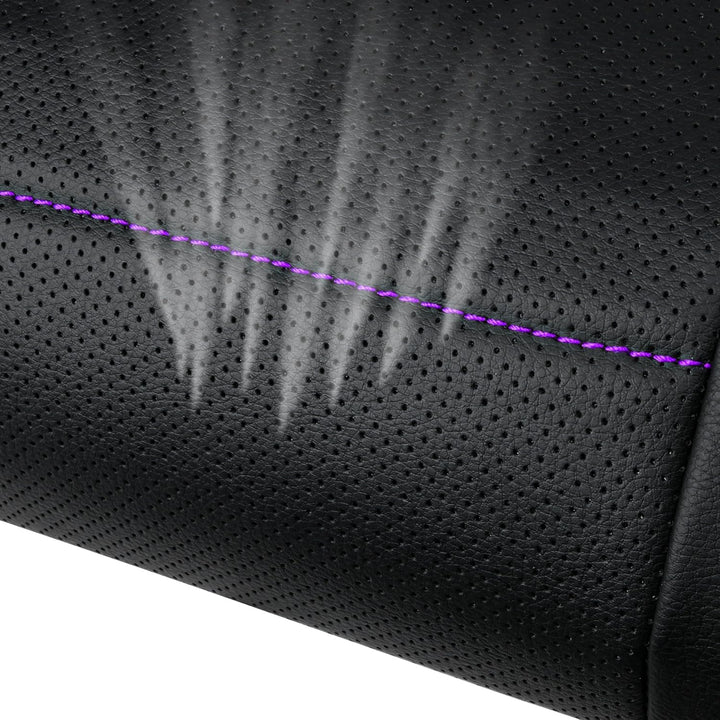 Piping PU Leather Car Seat Cover,Inside Zipper Design and Reserved Opening Holes Airbag Compatible,Universal FIT for Car, SUVs,Van,Trucks,Full Set, Black & Purple