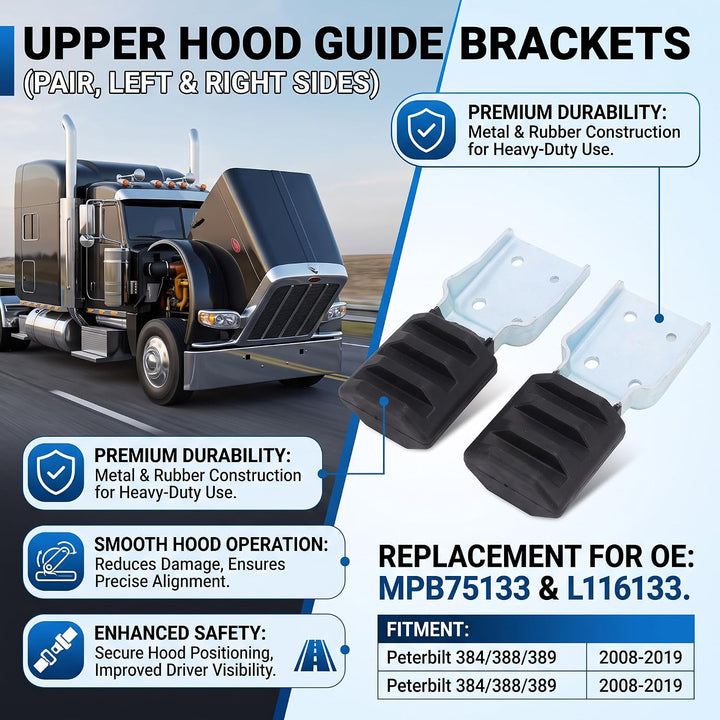 2 Pack Upper Hood Guide Bracket Fit for Peterbilt 389 2008-2019, 388 2008-2014, 389 2008-2019,Replace L11-6133 MPB75133 L116133,Left and Right Side