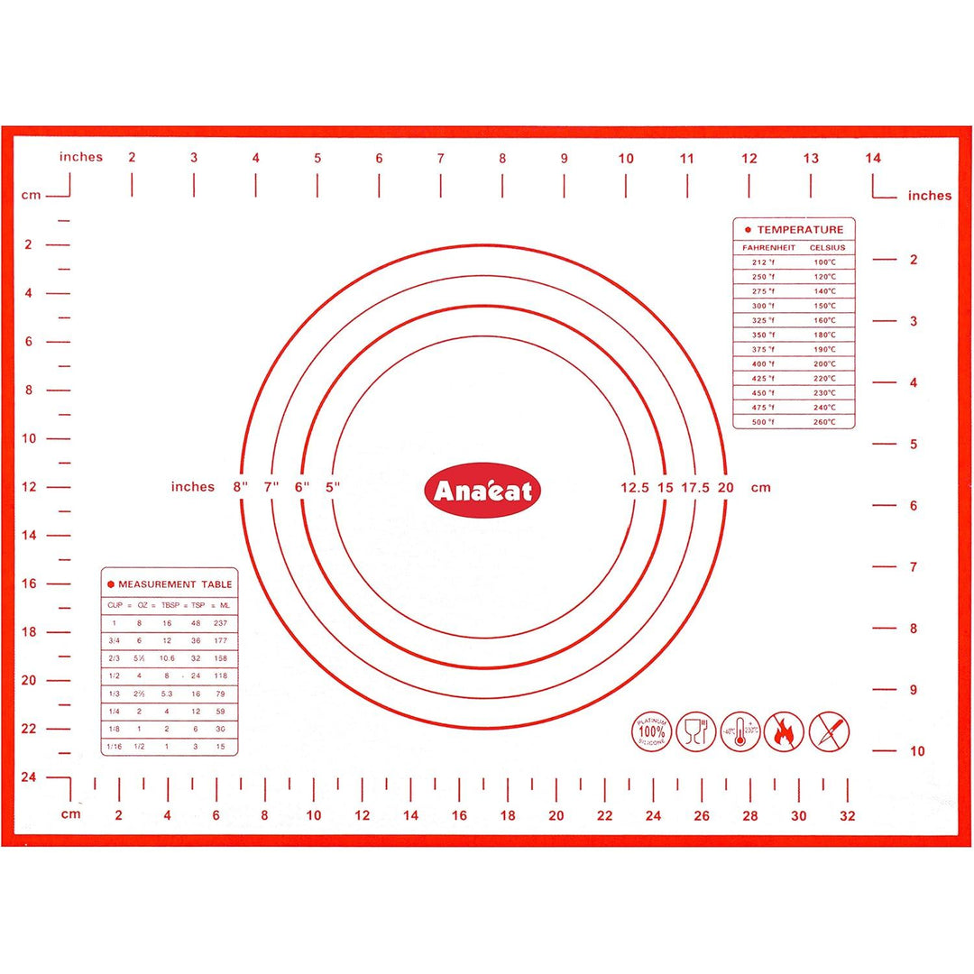 Anaeat Silicone Pastry Baking Mat with Measurements, Non-Stick Silicone Fondant Sheet & Non-Slip Dough Mat for Rolling Dough, Making Cookies, Bread, Pizza, Pie Crust, Reusable Kneading Mat (12"x16")