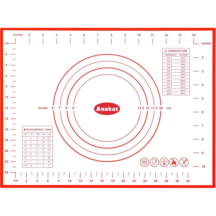 Anaeat Silicone Pastry Baking Mat with Measurements, Non-Stick Silicone Fondant Sheet & Non-Slip Dough Mat for Rolling Dough, Making Cookies, Bread, Pizza, Pie Crust, Reusable Kneading Mat (12"x16")
