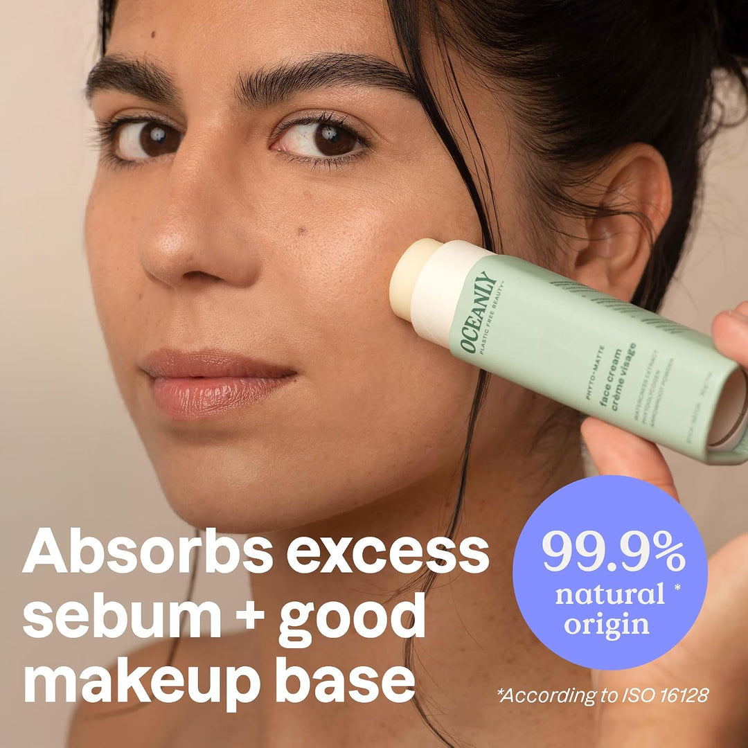 ATTITUDE Oceanly Face Cream Stick, Made in Canada, EWG Verified, Plastic-free, Plant & Mineral-Based Ingredients, Vegan & Cruelty-free Beauty Products, PHYTO MATTE, Unscented, 8.5 grams