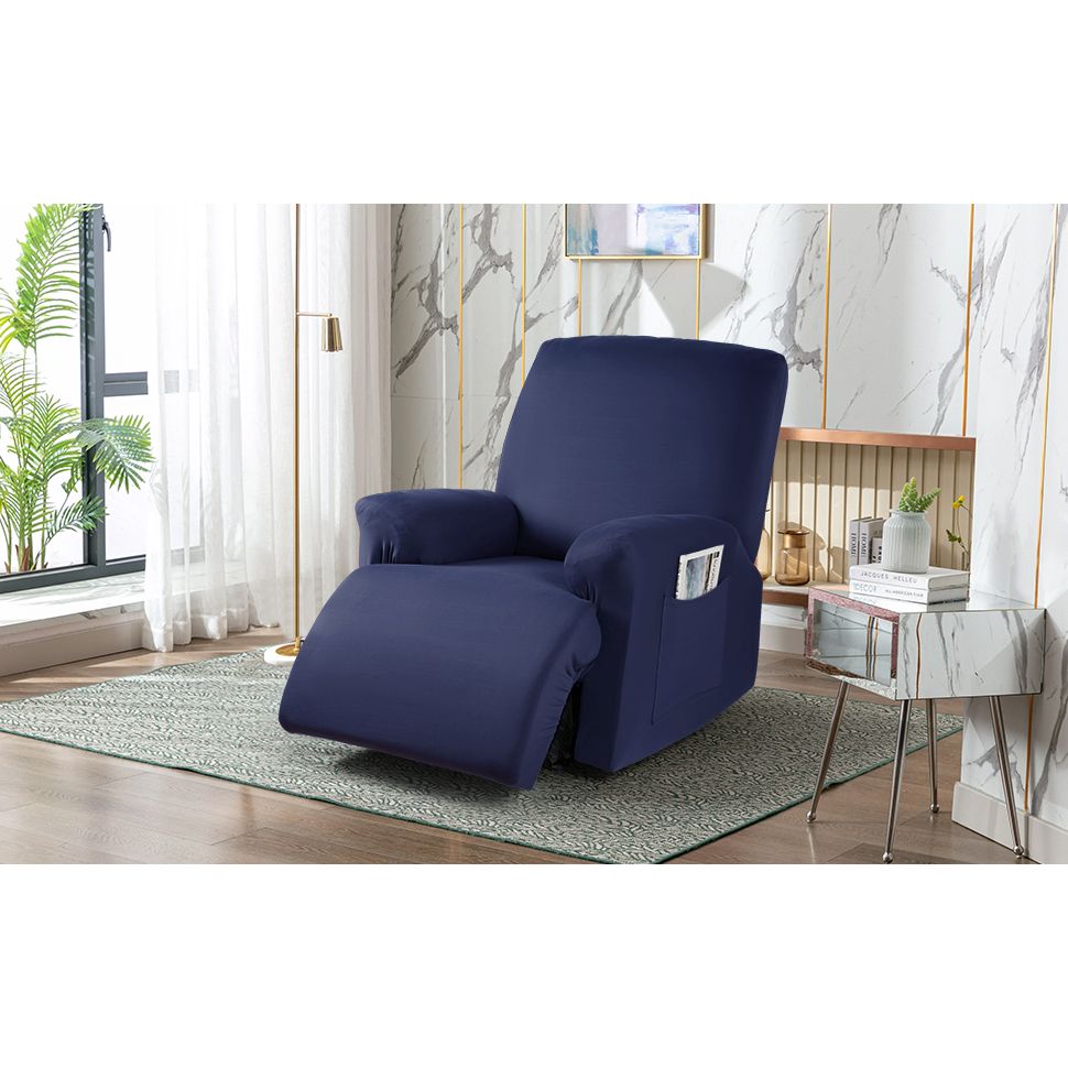 Recliner Chair Covers Furniture Protector Stretch Polyester Fabric 3-Piece for Most Sizes of Recliners, Soft, Breathable and Skin-Friendly, Dark Blue