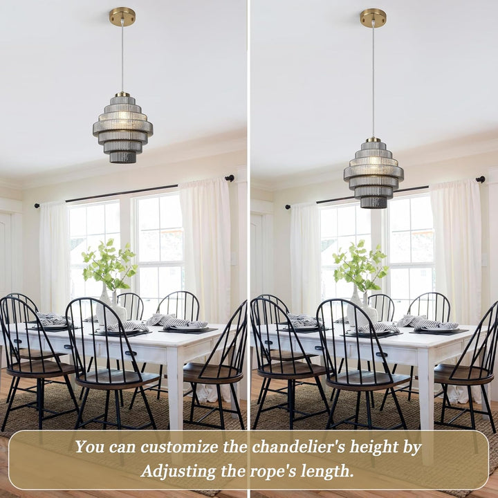8.7” Smoky Black Crystal Chandelier - Modern Glass Pendant Light Fixture for Dining Room, Kitchen Island - Just Closeouts Canada Inc.