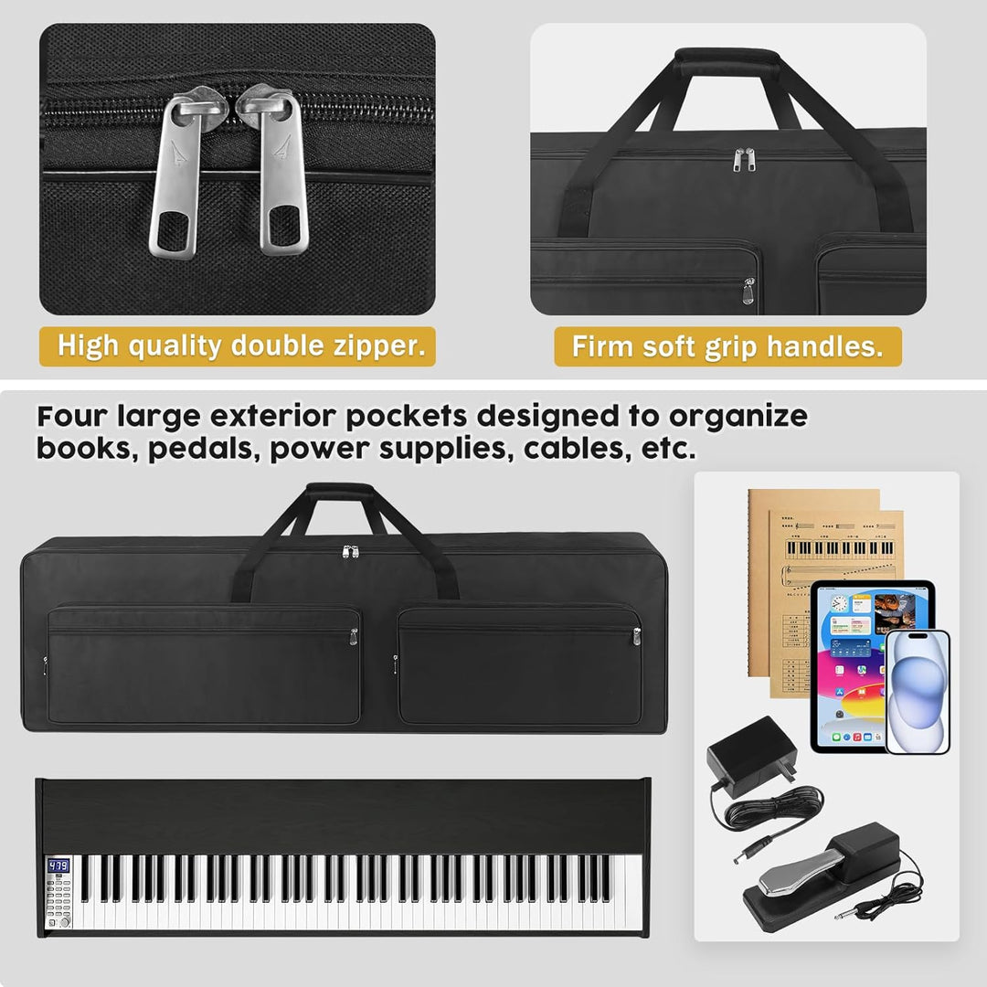 88 - Key Keyboard Case - Portable Electric Piano Gig Bag with Handles, 4 Pockets, Durable 600D Oxford Cloth with 10MM Sponge Padded Protection, (53.9'' x 7.1'' x 14.6'', Black) - Just Closeouts Canada Inc.X003YV5OWR
