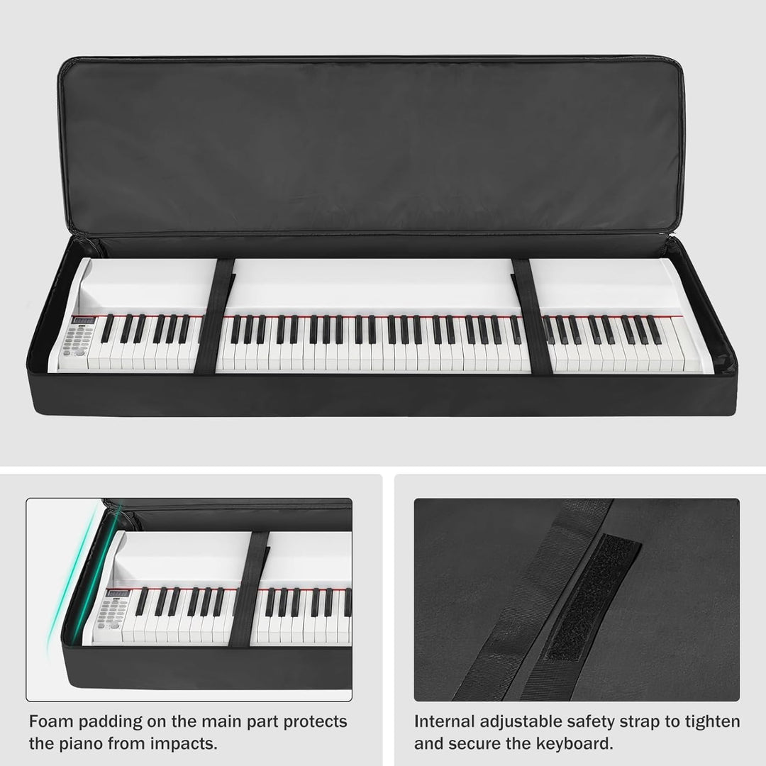 88 - Key Keyboard Case - Portable Electric Piano Gig Bag with Handles, 4 Pockets, Durable 600D Oxford Cloth with 10MM Sponge Padded Protection, (53.9'' x 7.1'' x 14.6'', Black) - Just Closeouts Canada Inc.X003YV5OWR