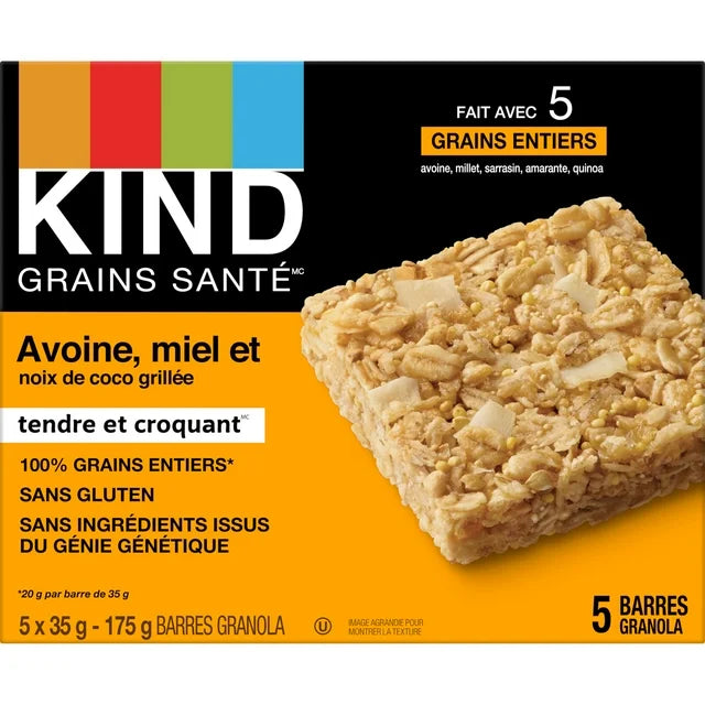 KIND Healthy Grains Bars, Oats & Honey with Toasted Coconut, 35g, 5 Count Box, 5 x 35 g bars