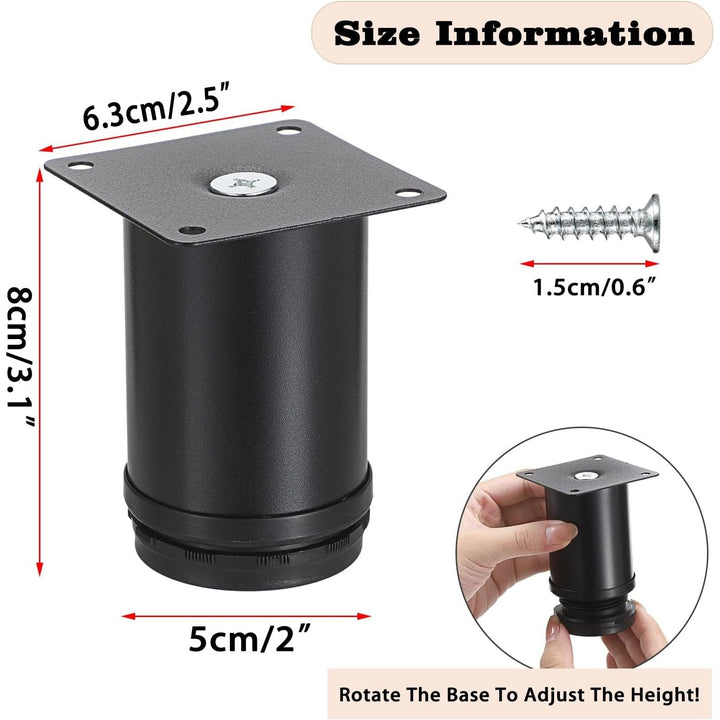 8Pcs 3 Inch Adjustable Metal Furniture Legs Stainless Steel Furniture Cabinet Legs Heavy Duty Replacement Sofa Support Legs Sofa Feet Furniture Feet for Worktop, Unit, Desk Table, Couch, Black - Just Closeouts Canada Inc.
