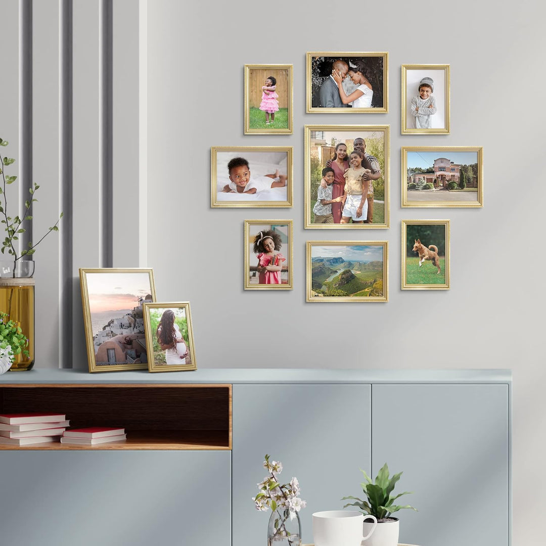 8x10 (20x25 cm) Picture Frames , Beautifully Detailed Molding, Contemporary Picture Frame Set, Wall Mount or Table Top, Inspirations Collection, (Gold, 6 Pack) - Just Closeouts Canada Inc.669002365458