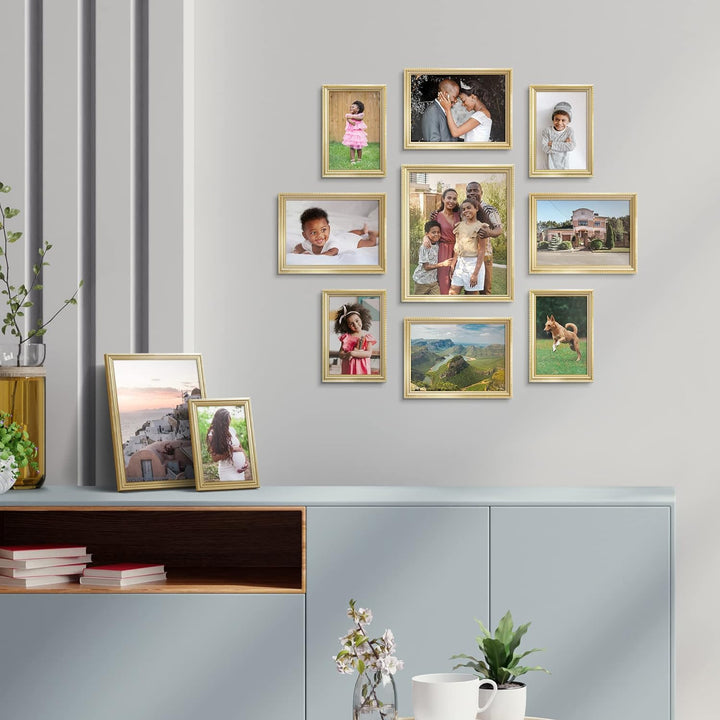 8x10 (20x25 cm) Picture Frames , Beautifully Detailed Molding, Contemporary Picture Frame Set, Wall Mount or Table Top, Inspirations Collection, (Gold, 6 Pack) - Just Closeouts Canada Inc.669002365458