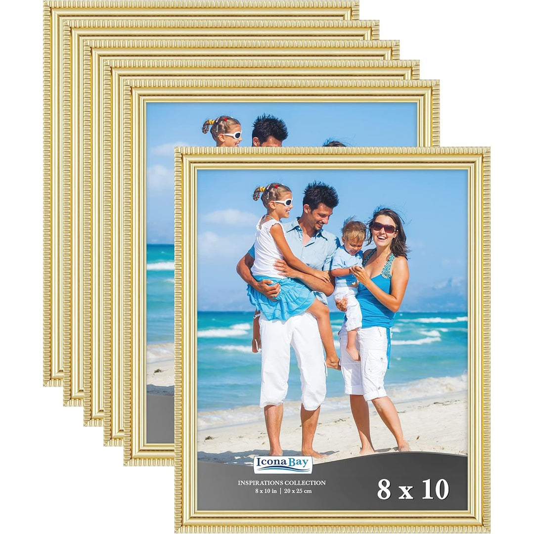 8x10 (20x25 cm) Picture Frames , Beautifully Detailed Molding, Contemporary Picture Frame Set, Wall Mount or Table Top, Inspirations Collection, (Gold, 6 Pack) - Just Closeouts Canada Inc.669002365458